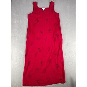 Country Wear Casuals Dress Size Large Stick Figure Red Sleeveless Linen Blend